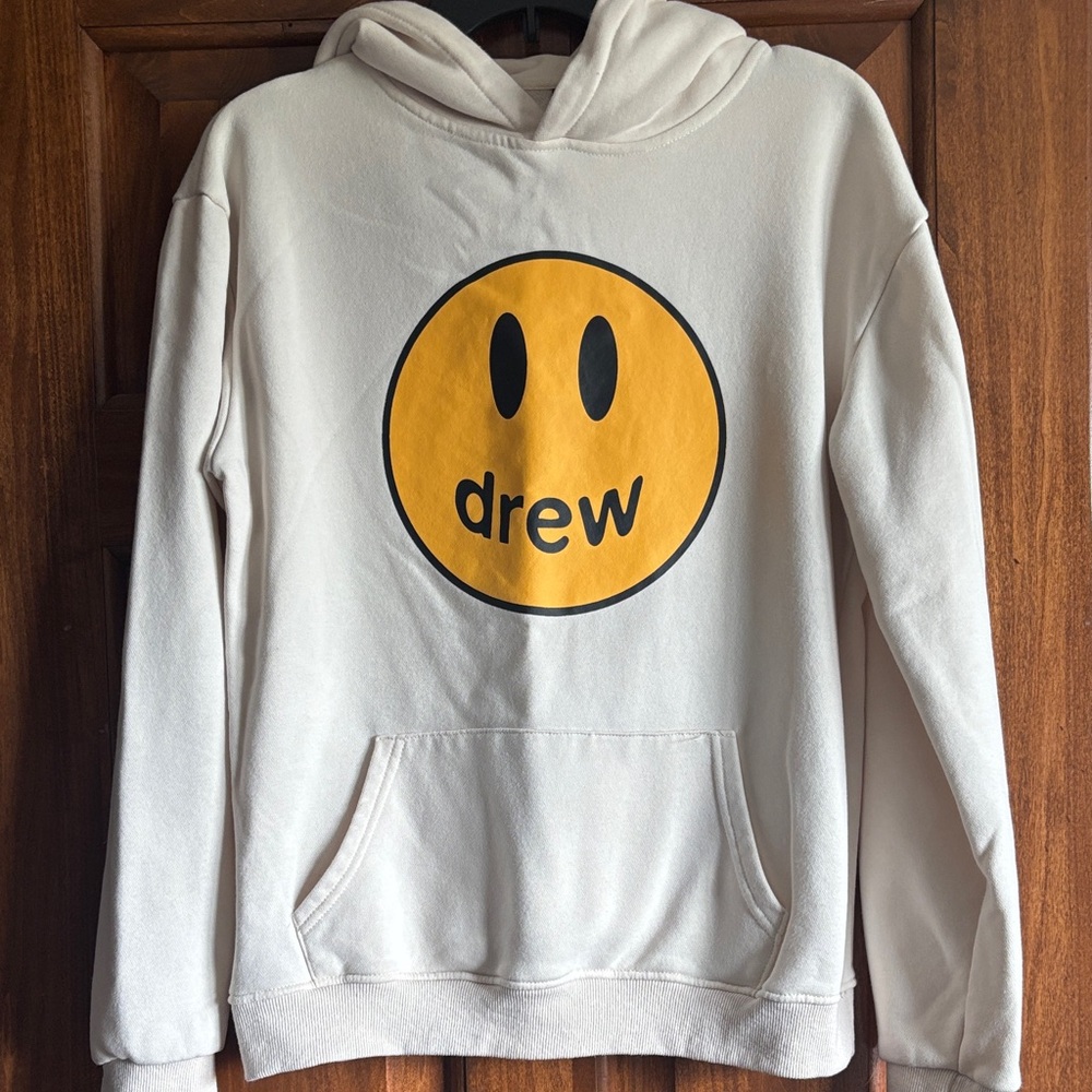 Drew Cream Hoodie with Smiley Face
